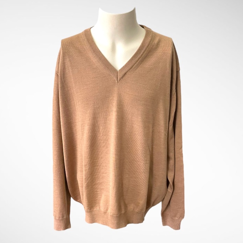 New! KINLOCH ANDERSON NEW SCOTLAND V-NECK TAN WOOL SWEATER SIZE XL
